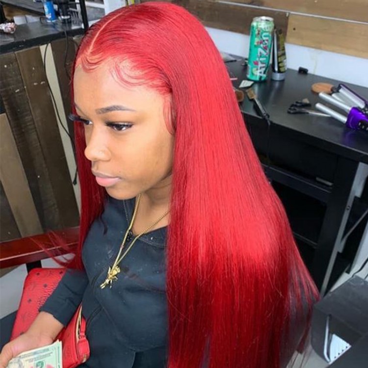 Straight Lace Front Red Hair Pre-plucked Wigs With Baby Hair