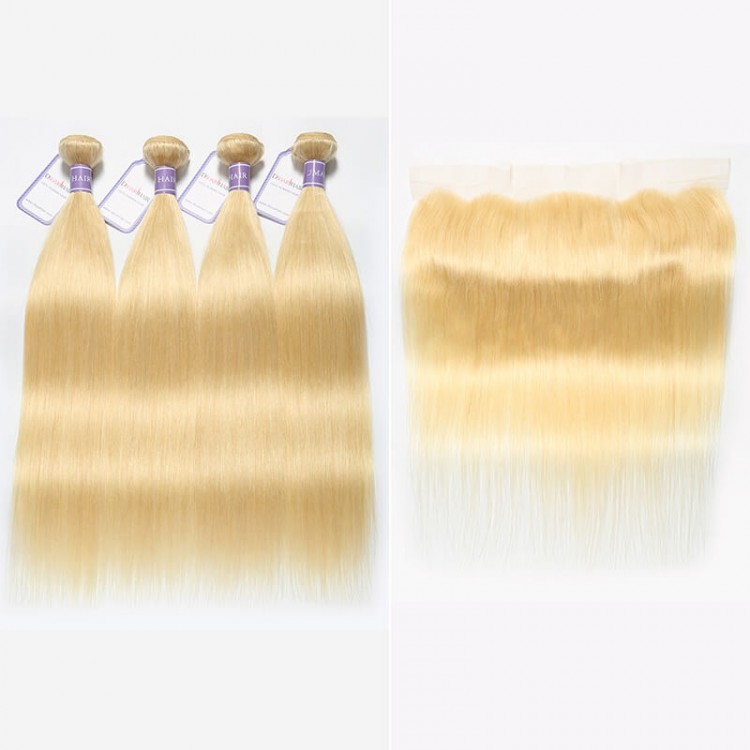 4Pcs 613 Blonde Hair Bundles With Lace Frontal