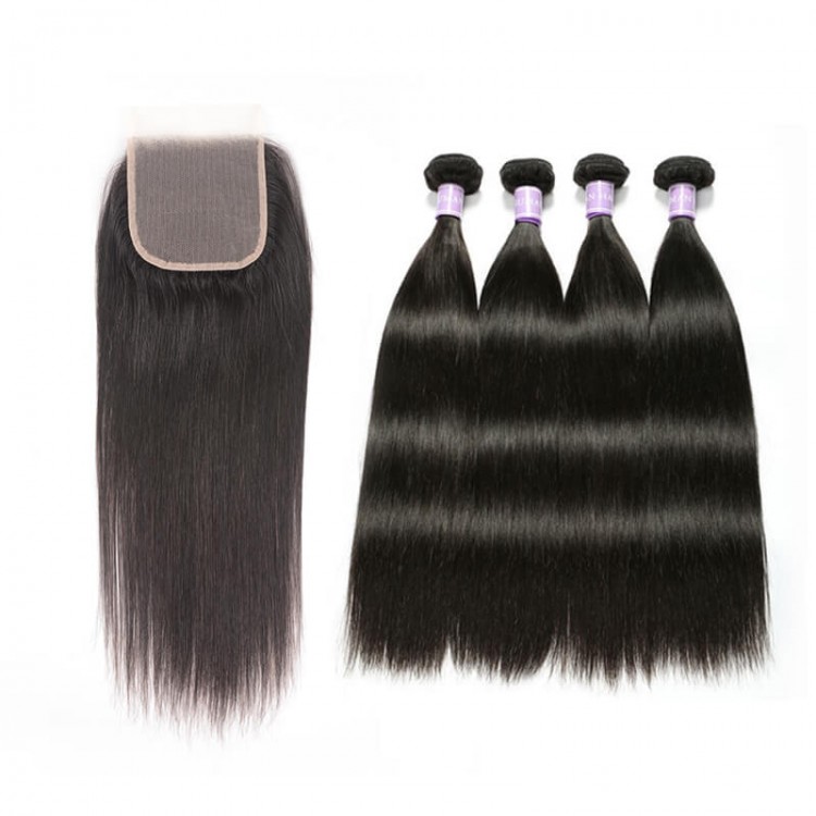 4 Bundles Straight Virgin Hair With Lace 
