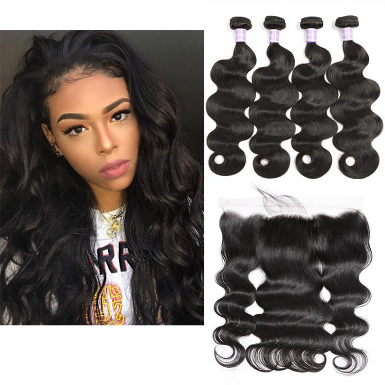 DSoar Hair 4 Bundles Body Wave Hair Weave With 4x13 Lace 