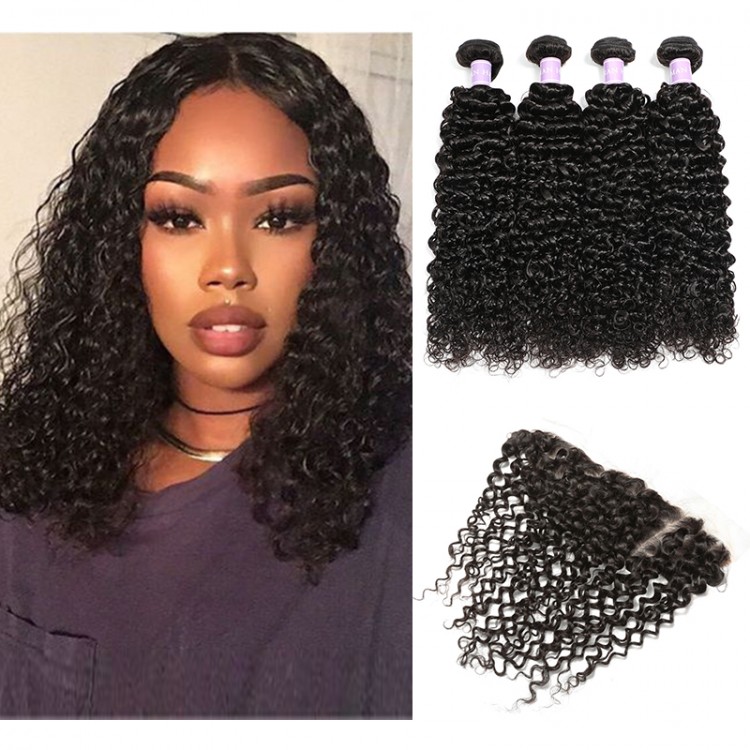 DSoar Hair Natural Black 4 Bundles Pretty Curly Hair Weave With 413 Closure