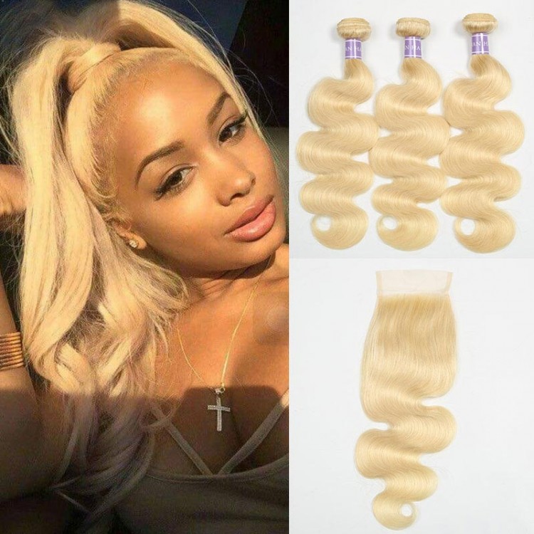 DSoar Hair 613 Blonde Brazilian Hair Weave Body Wave 3 Bundle Deals With  Closure Virgin Hair | DSoar Hair