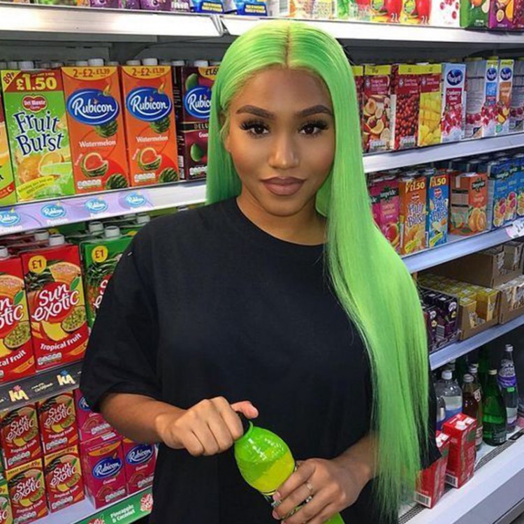 Green Straight Lace Front Wigs Middle Part With Baby Hair