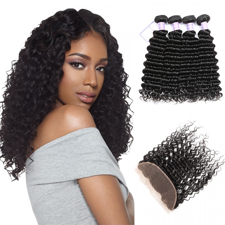  Deep Wave bundles with lace frontal