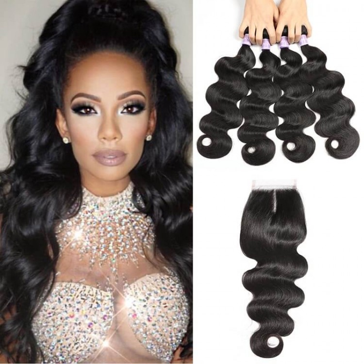 DSoar Hair Brazilian Body Wave Lace Closure With 4pcs Hair 