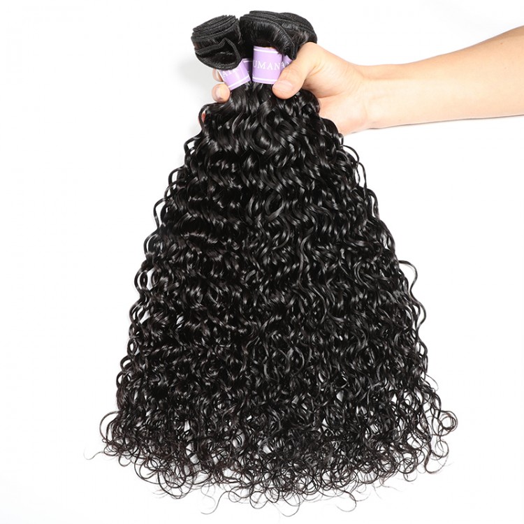 Brazilian Natural Wave Human Hair 3 Bundles With Lace Closure 4x4 Inch