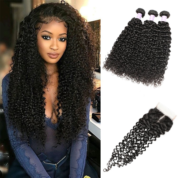 Peruvian Jerry Curly Human Hair With Lace Closure 