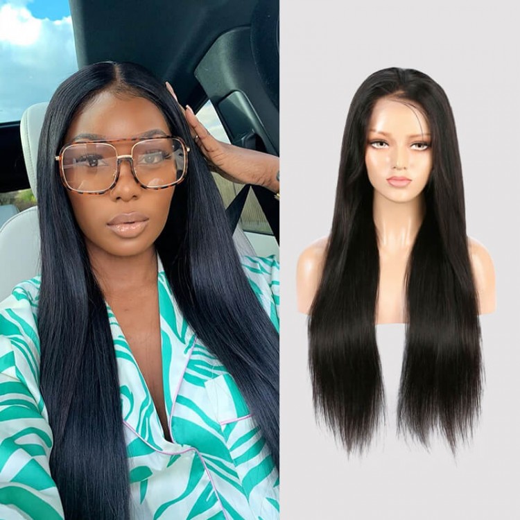 Straight transparent lace front wig