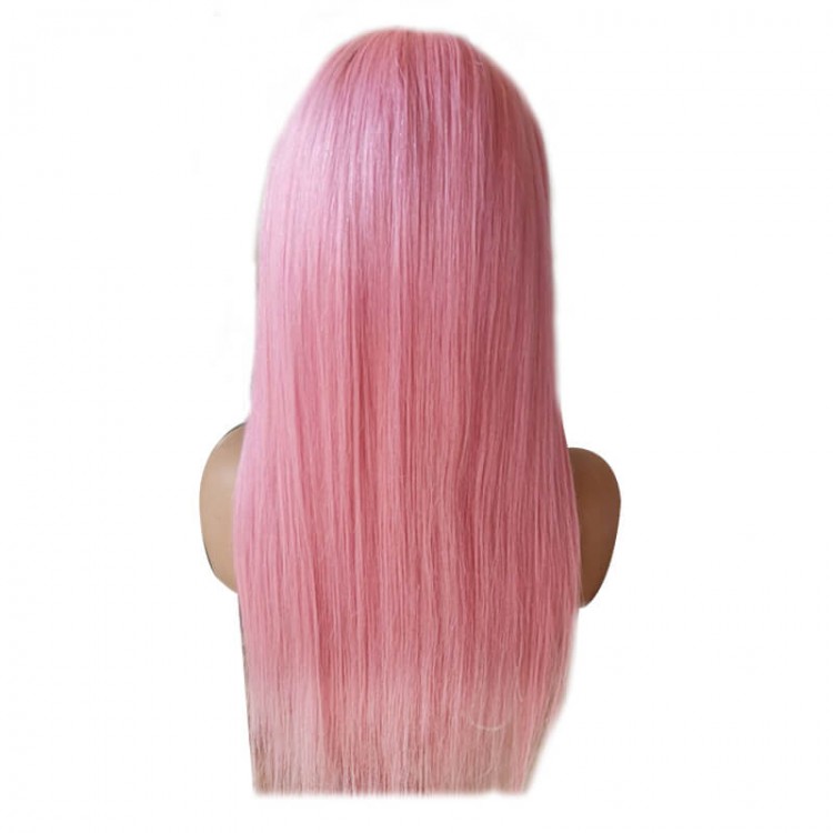 Pink Straight Wigs Lace Front Human Hair
