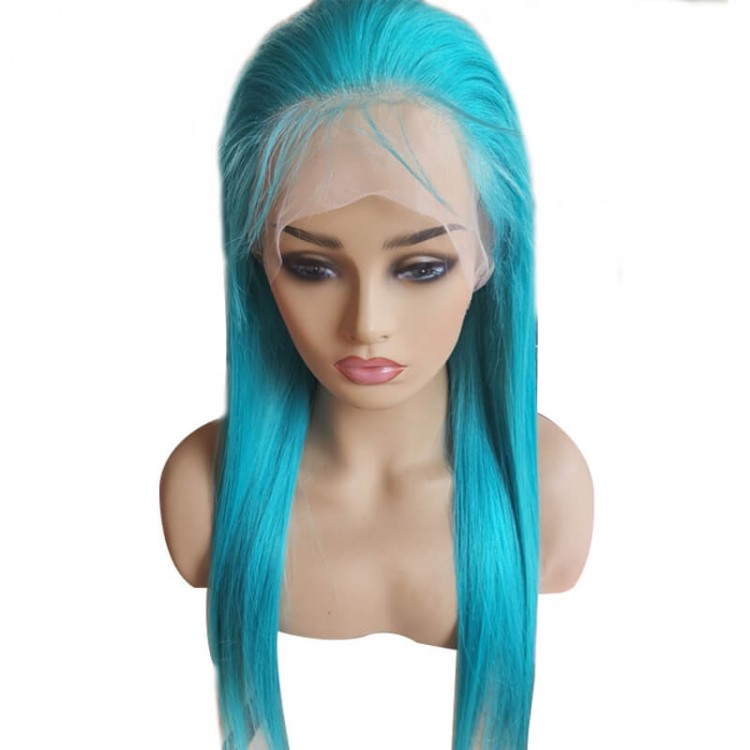 Blue Wig Lace Front Straight Free Part Human Hair Wig