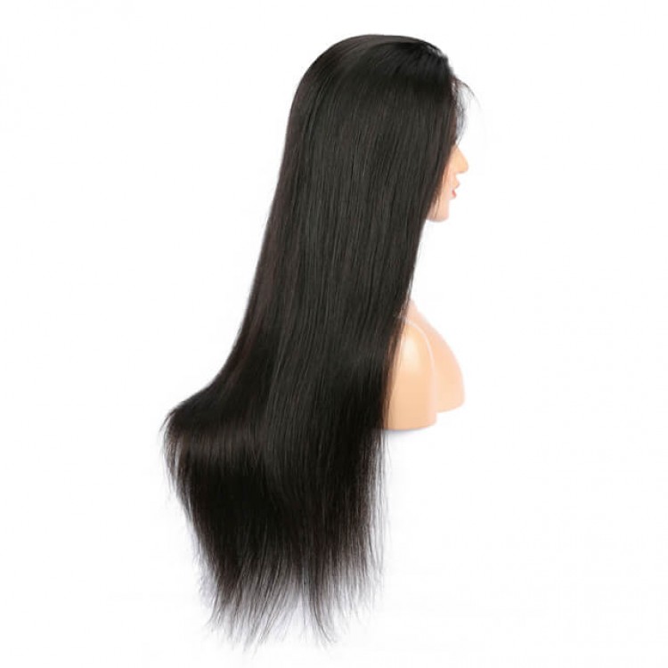 Long Black Straight Free Part Lace Front Wig Human Hair