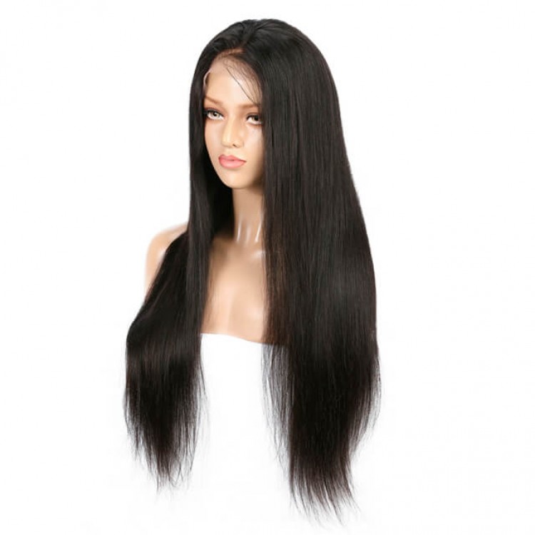 Long Black Straight Free Part Lace Front Wig Human Hair