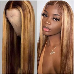 Dsoar Hair 4/27# Color Human Hair Highlight 13x4 Lace Front  Straight Hair Wigs With Baby Hair 