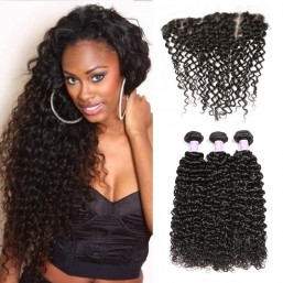 3pcs Jerry Curly Hair Weft With Lace Frontal Closure
