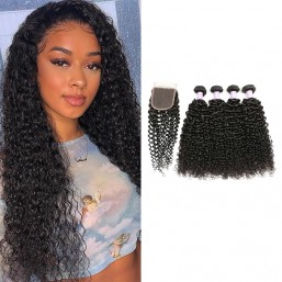DSoar Hair 4Pcs Malaysian Jerry Curly Hair Weft With Closure