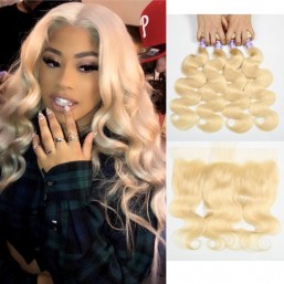 613 Blonde Body Wave Hair 4 Bundles With Lace Frontal Closure 