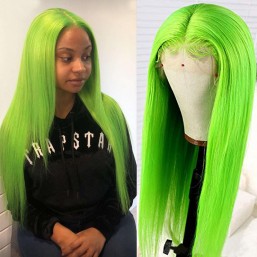 Green Straight Lace Front Wigs Middle Part With Baby Hair