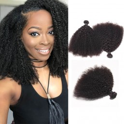 DSoar Hair Peruvian Afro Kinky Curly Hair Extensions 3 Bundle 