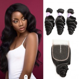 Indian Loose Wave Hair 3 Bundles With Lace Closure