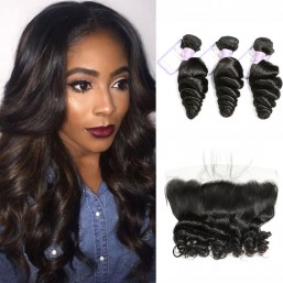 ar Hair Malaysian Loose Wave Hair 3 Bundles With Lace Frontal 