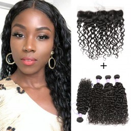 Brazilian Natural Wave Weave Bundles With Lace Frontal 13x4