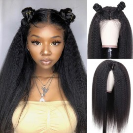 Dsoar Hair Kinky Straight Invisible HD 13x6 Lace Front Wigs Pre Plucked Long Yaki Straight Human Hair Wigs 