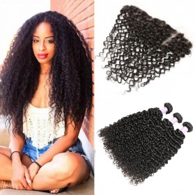 DSoar Hair Brazilian Pretty Curly Virgin Hair 3 Bundles Weave With 4x13 Frontal Closure