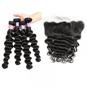DSoar Hair Loose Deep Wave Ear To Ear Lace Frontal And 4 Bundles