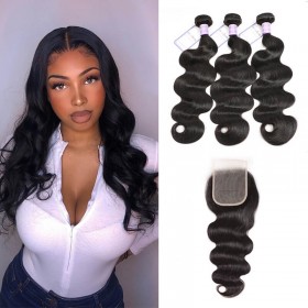 Unprocessed DSoar Hair Peruvian Body Wave Hair 3 Bundles With Lace Closure