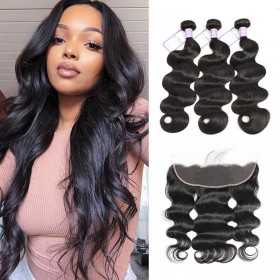 DSoar Hair Unprocessed Brazilian Hair Body Wave 3 Bundles  Hair Weave With 413 Lace Frontal